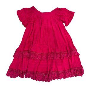 1st Sight Lace Off Shoulder Dress in Pink